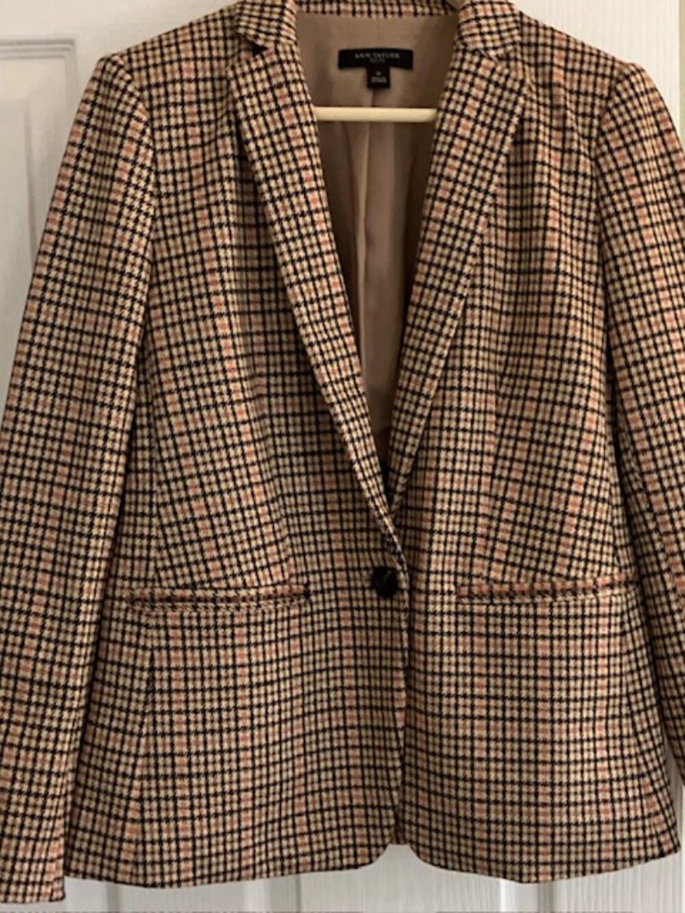 Ann Taylor brown black cream plaid blazer size 6p equestrian fall office - Picture 2 of 6